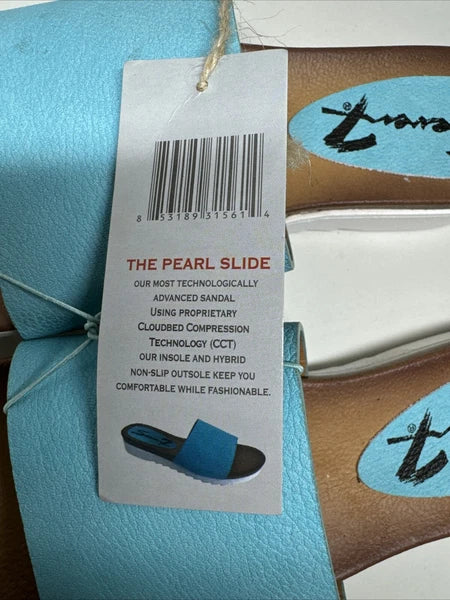 Seven7 Pearl Slide Blue Slip On Fashion Sandal Flats Shoes Womens Size 8