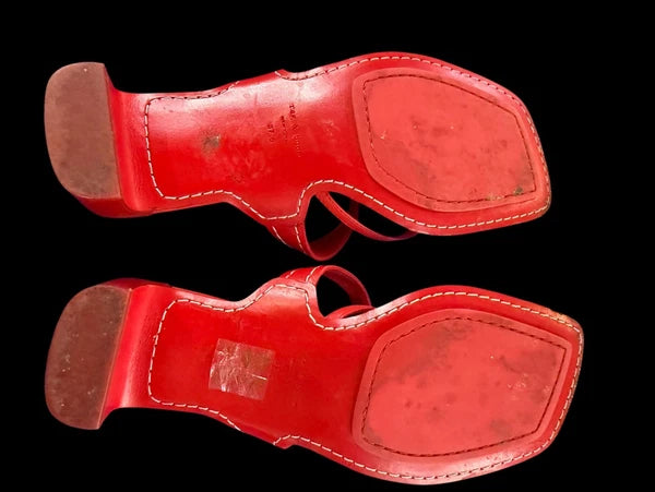 Rag & Bone Colt Sandals Slides Red -White Thongs Shoes Sz 37.5 US 7
