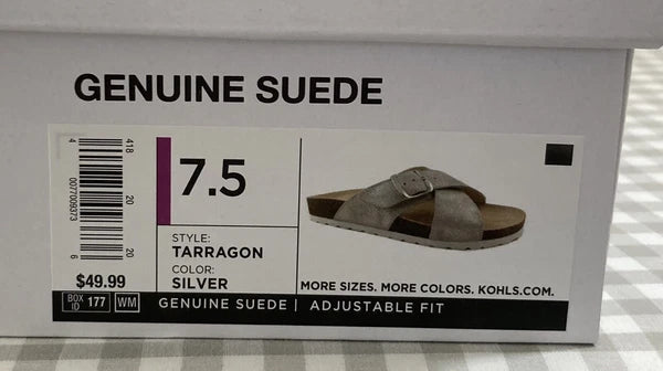 Sonoma Silver Suede Buckle Slide Footbed Sandals Size 7.5 Style Tarragon NEW