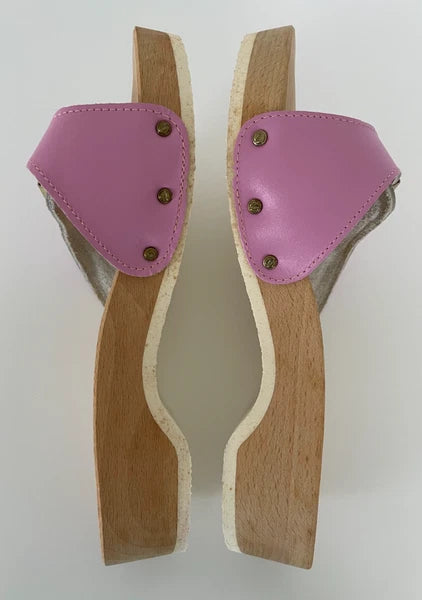 Dr. Scholl's The Original Wooden Sandals Slides Pink Leather Size 7 Italy New