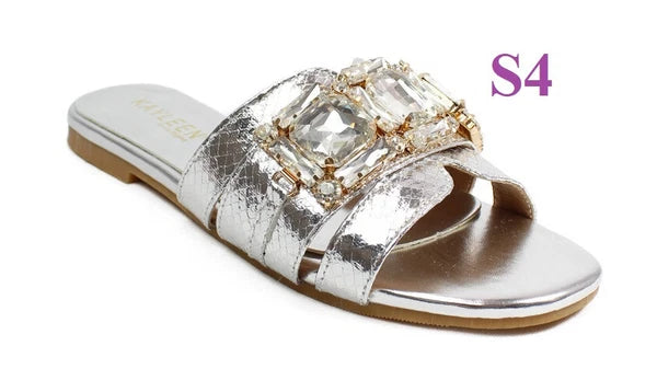 KARAUSA Fashion Bling Rhinestone  2 Buckles Sandal Slides, go to'KARAUSA' store