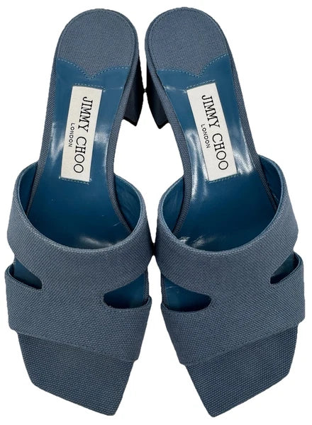 NEW Jimmy Choo Ellison Linen Mule 45 Sandal Denim Blue EU 36 (US 6) Designer