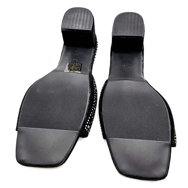 Black Rhinestone Slide Sandals Size 9 US (EU 40) – Square Toe Low Block Heel