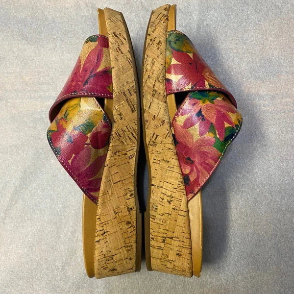 Patricia Nash Women's Luca Wedge Sandals US 10 Floral Leather Cork Feminine