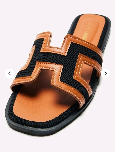 FASHION NOVA Womens Endless Fun Flat Sandals - Black Size 8 US NEW