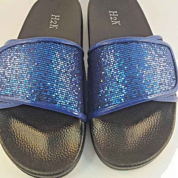 H2K ANNA Glitter Royal Blue Fashion Slides Flip Flops Sandals Bling Glittering