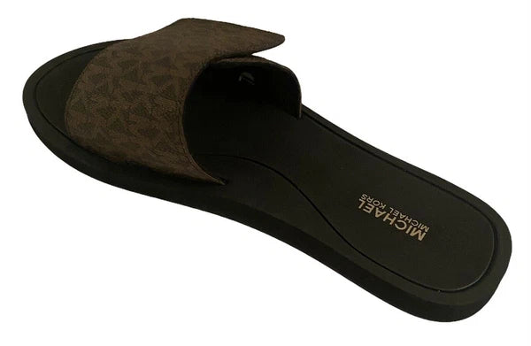 Michael Kors Wade Slide MK Signature Logo Sandals Adjust Closure Brown SZ 11 New