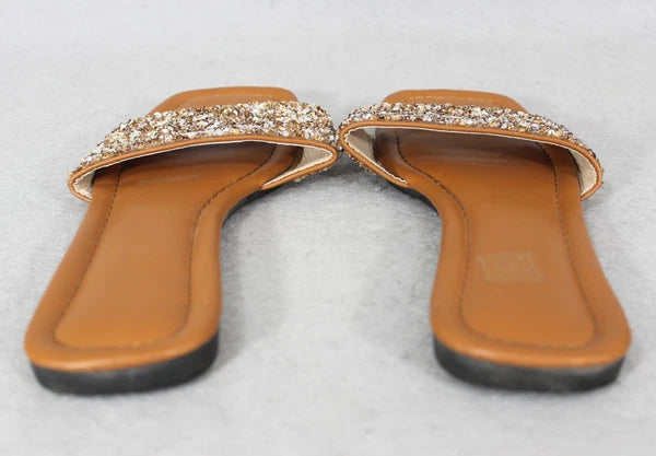 Women's Sandal Slip On Beach Fashion Slides Sq. Toe Rhinestone Sequins 41 9-9.5