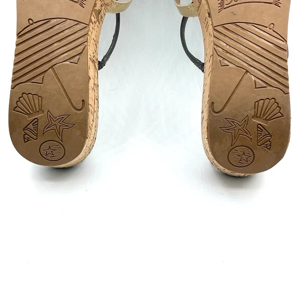 Brighton HARPER Sz 10 Slip On Slides Cork Wedge Sandal Brown Chic Fashion Glam