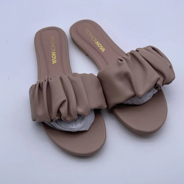 Fashion Nova Just Wait Ruffle Ran Slip On Slide Sandals Women's Size 7