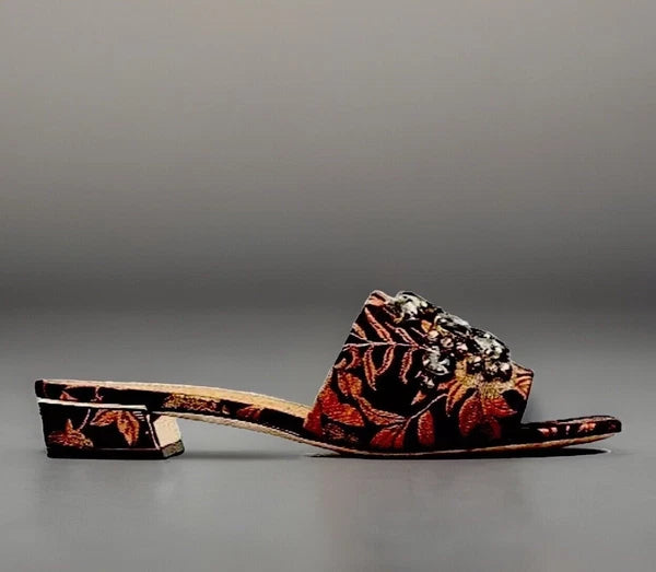 TORY BURCH MARTINE CRYSTAL SLIDE SANDAL FLORAL JACQUARD SZ US 6 NIB