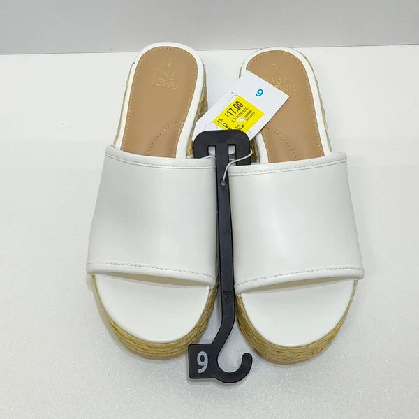 Time And Tru Raffia Platform Slide Sandals Memory Foam Fits True To Size 6 NWT