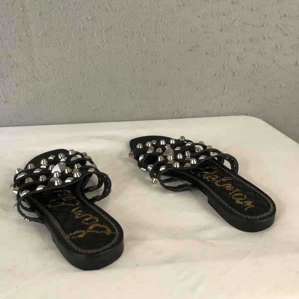 Sam Edelman Shoes Womens Size 7.5 Black Studded Leather Slides Sandals BEATRIS