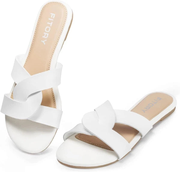 Women'S Flat Sandals Fashion Slides with Soft Leather Slippers for Summer Size 6