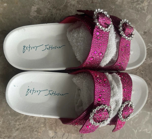 Pink White Betsey Johnson Women's SB-Trudy Sandal, Fuchsia Sz 8 M NEW