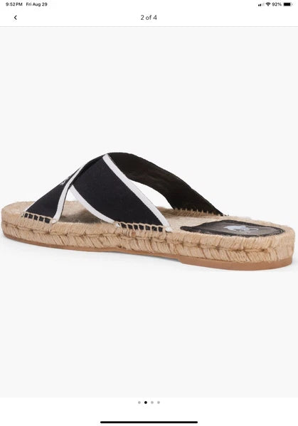 Off-White Black & White Logo Cross Strap Espadrille Slide Sandal Size Us8 Eu38
