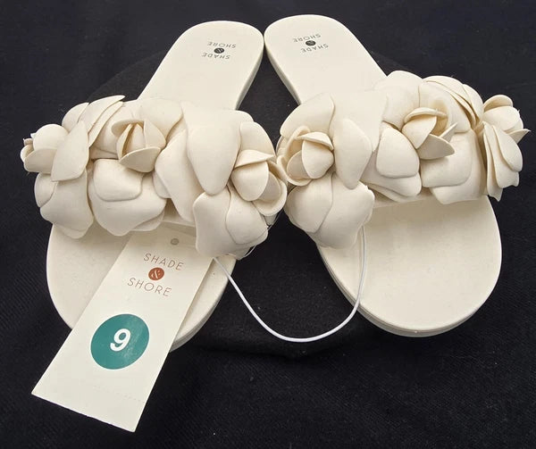 Shade & Shore Floral Slide on Women's Sandals Cream Jelly Style Size 9 - New